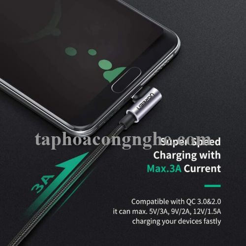 Ugreen 50940 0.5M 3A màu đen USB Type-C cáp bẻ góc 90 độ US284 30050940